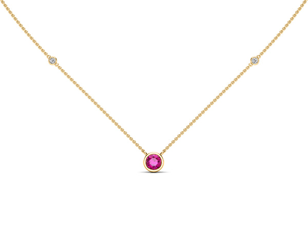 14K Gold Hot Pink Sapphire (5 MM) & Diamond Accent (0.06 Ct, G-H Color, SI2-I1 Clarity) Necklace, 16