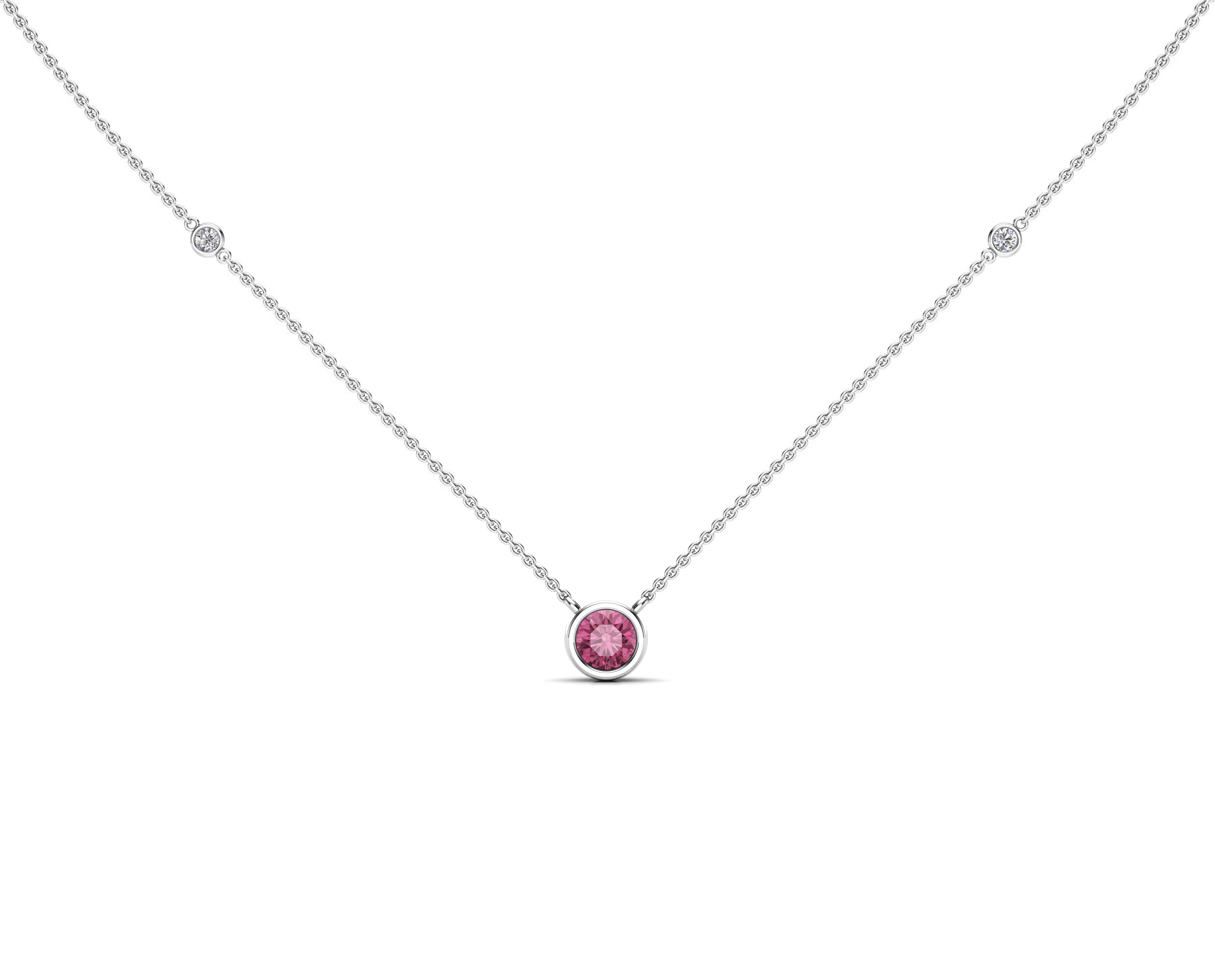 5MM Gemstone & Diamond Accent Necklace, 16"-18" in 14K Gold