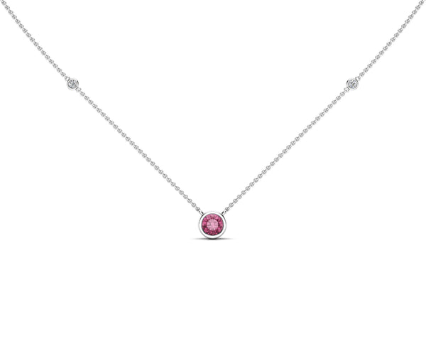 14K Gold Pink Sapphire (5 MM) & Diamond Accent (0.06 Ct, G-H Color, SI2-I1 Clarity) Necklace, 16