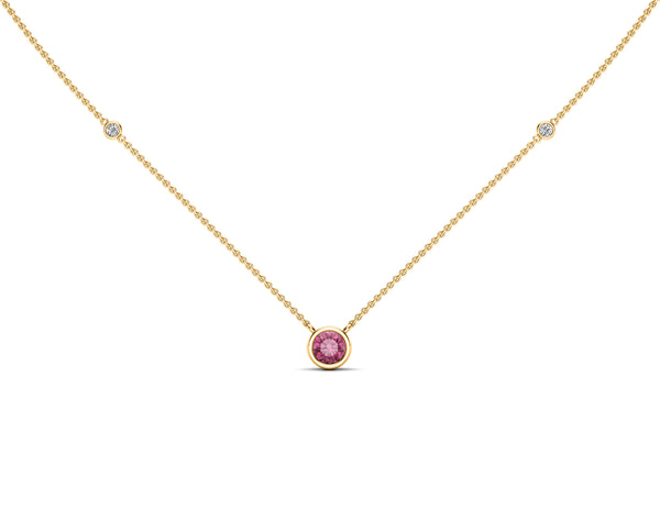 14K Gold Pink Sapphire (5 MM) & Diamond Accent (0.06 Ct, G-H Color, SI2-I1 Clarity) Necklace, 16