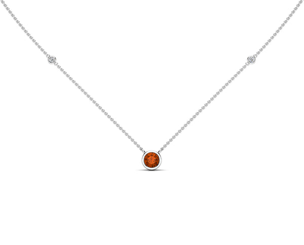 14K Gold Orange Sapphire (5 MM) & Diamond Accent (0.06 Ct, G-H Color, SI2-I1 Clarity) Necklace, 16