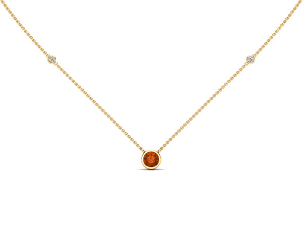 14K Gold Orange Sapphire (5 MM) & Diamond Accent (0.06 Ct, G-H Color, SI2-I1 Clarity) Necklace, 16