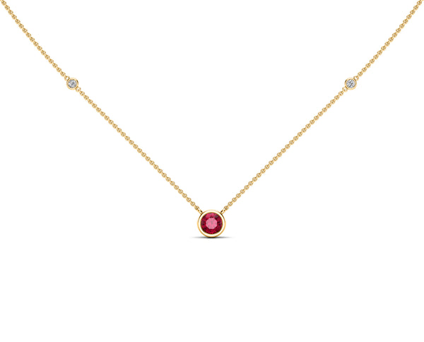 14K Gold Ruby (5 MM) & Diamond Accent (0.06 Ct, G-H Color, SI2-I1 Clarity) Necklace, 16