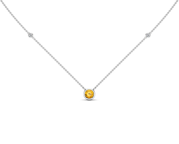 14K Gold Yellow Sapphire (5 MM) & Diamond Accent (0.06 Ct, G-H Color, SI2-I1 Clarity) Necklace, 16