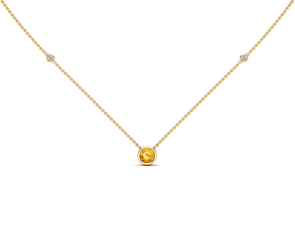14K Gold Yellow Sapphire (5 MM) & Diamond Accent (0.06 Ct, G-H Color, SI2-I1 Clarity) Necklace, 16
