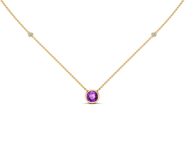 14K Gold 6 MM Gemstone & White Diamond Accent (0.06 Ct, G-H Color, SI2-I1 Clarity) Necklace, 16