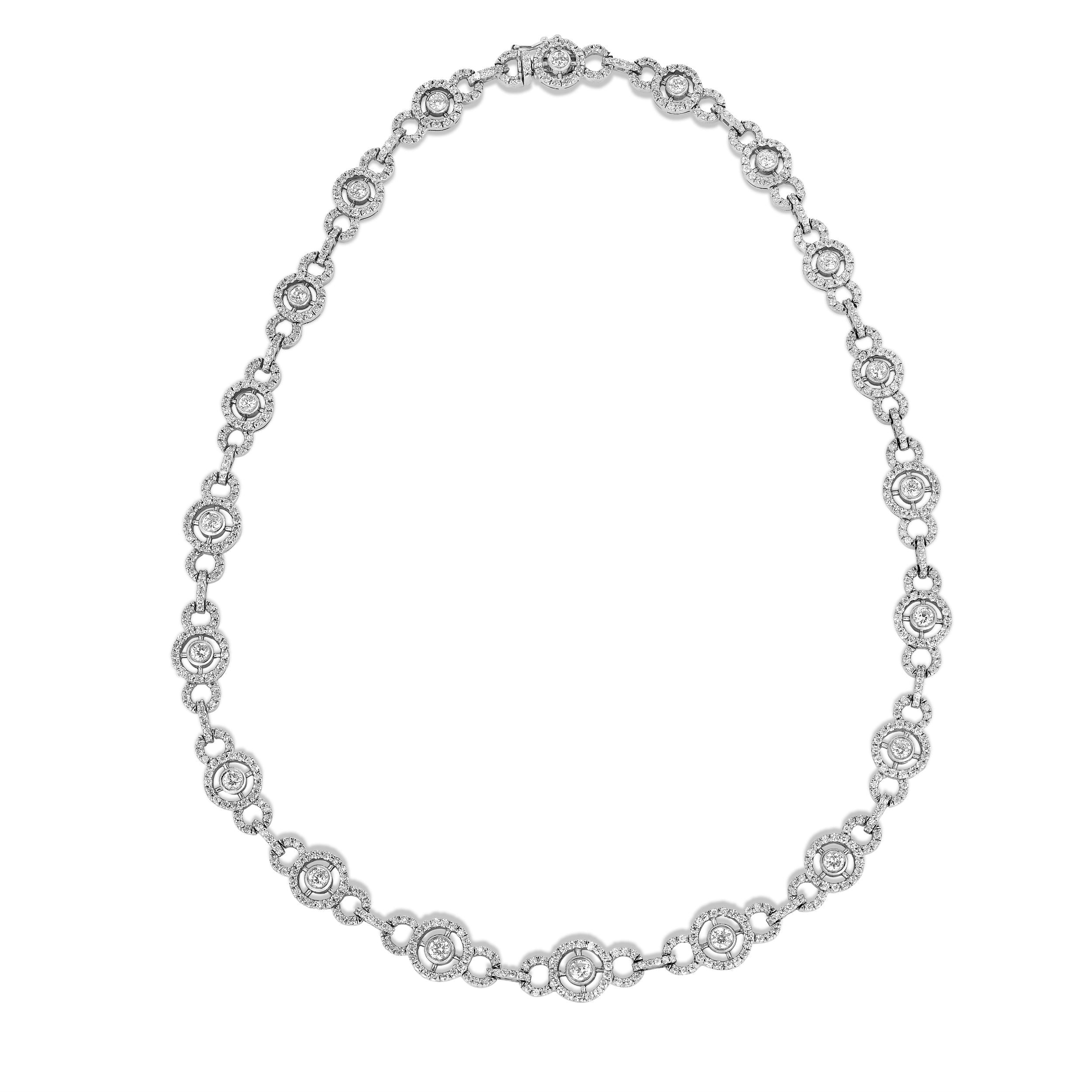 9.70Ct Diamond Halo Link Necklace in 14K White Gold