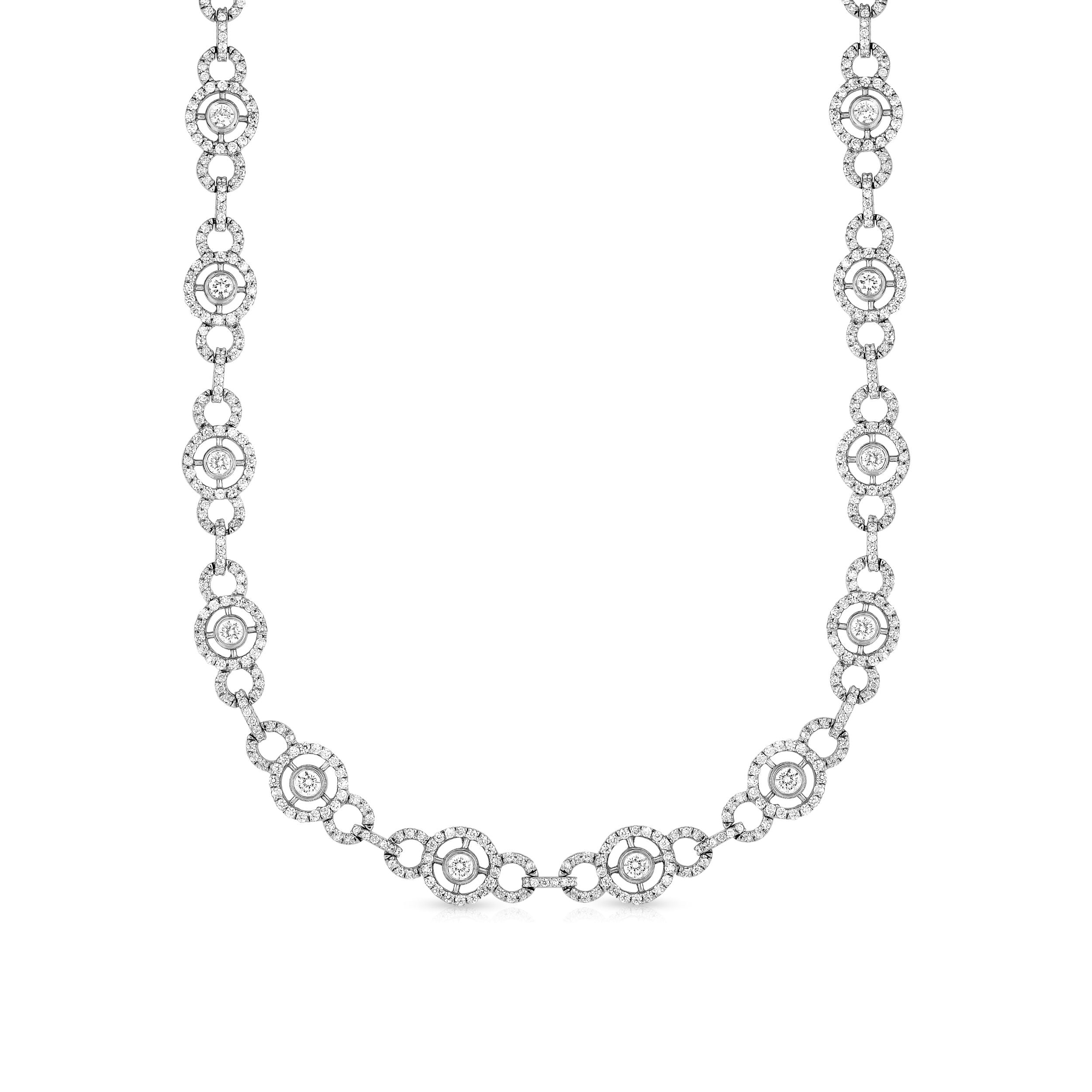 9.70Ct Diamond Halo Link Necklace in 14K White Gold