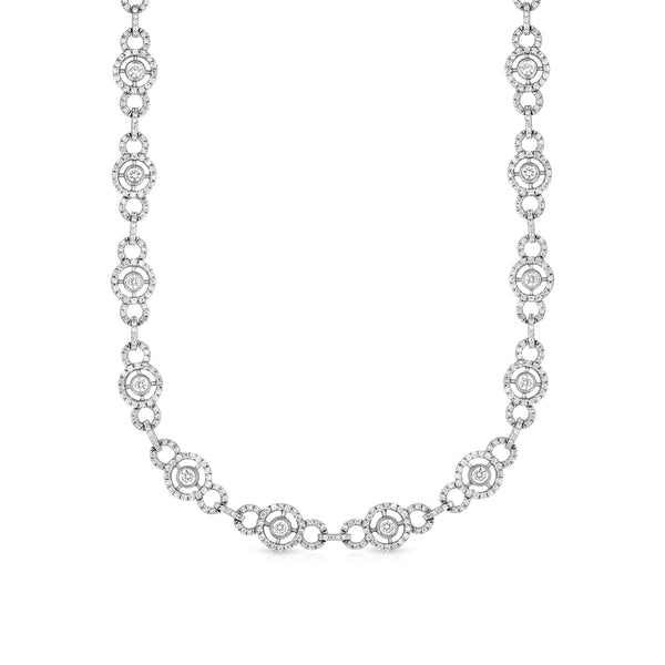 14K White Gold Diamond (9.70 Ct, G-H, SI2-I1 Clarity) Circle Tennis Necklace