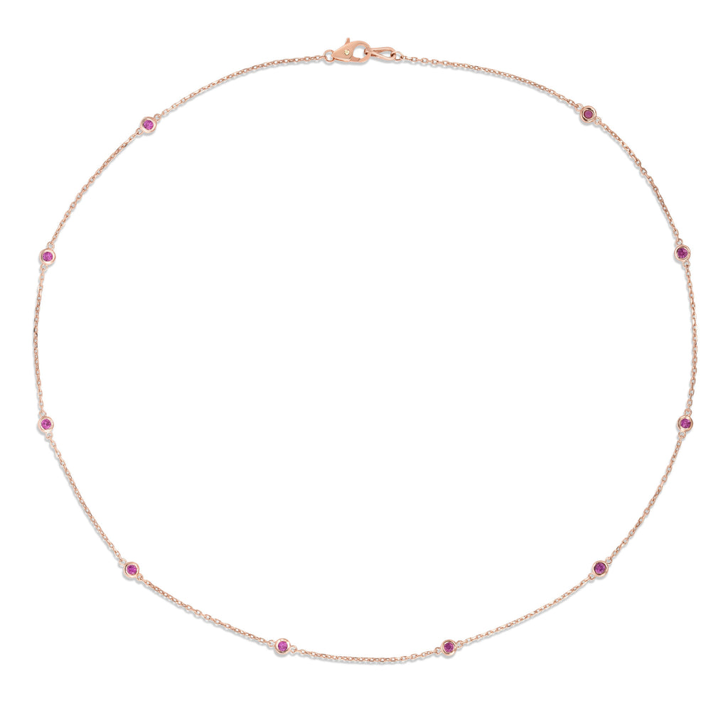 14K Rose Gold Pink Sapphire and Diamond Station Necklace