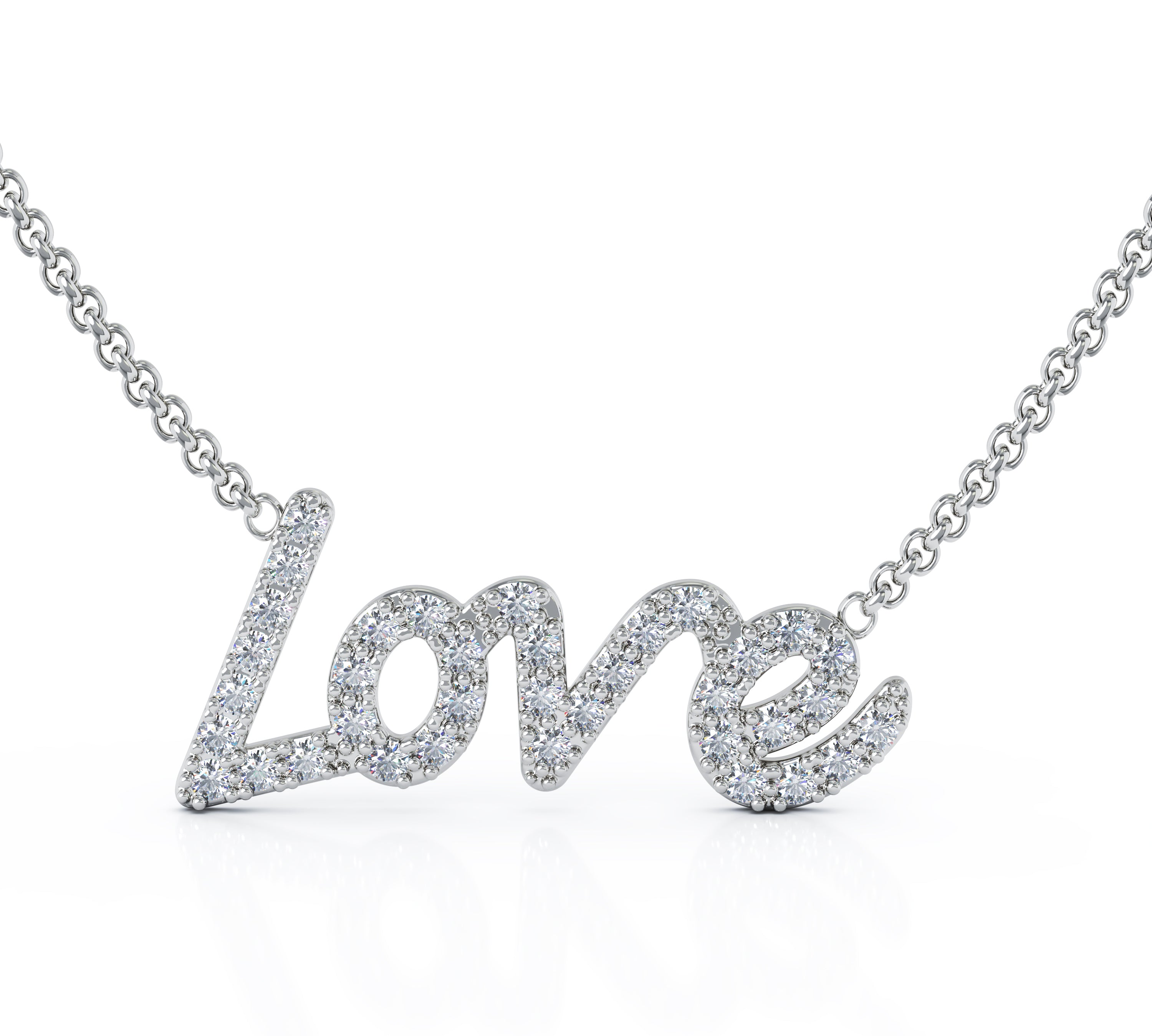 0.35Ct Diamond LOVE Pendant Necklace, 17-18" Chain in 14K Gold