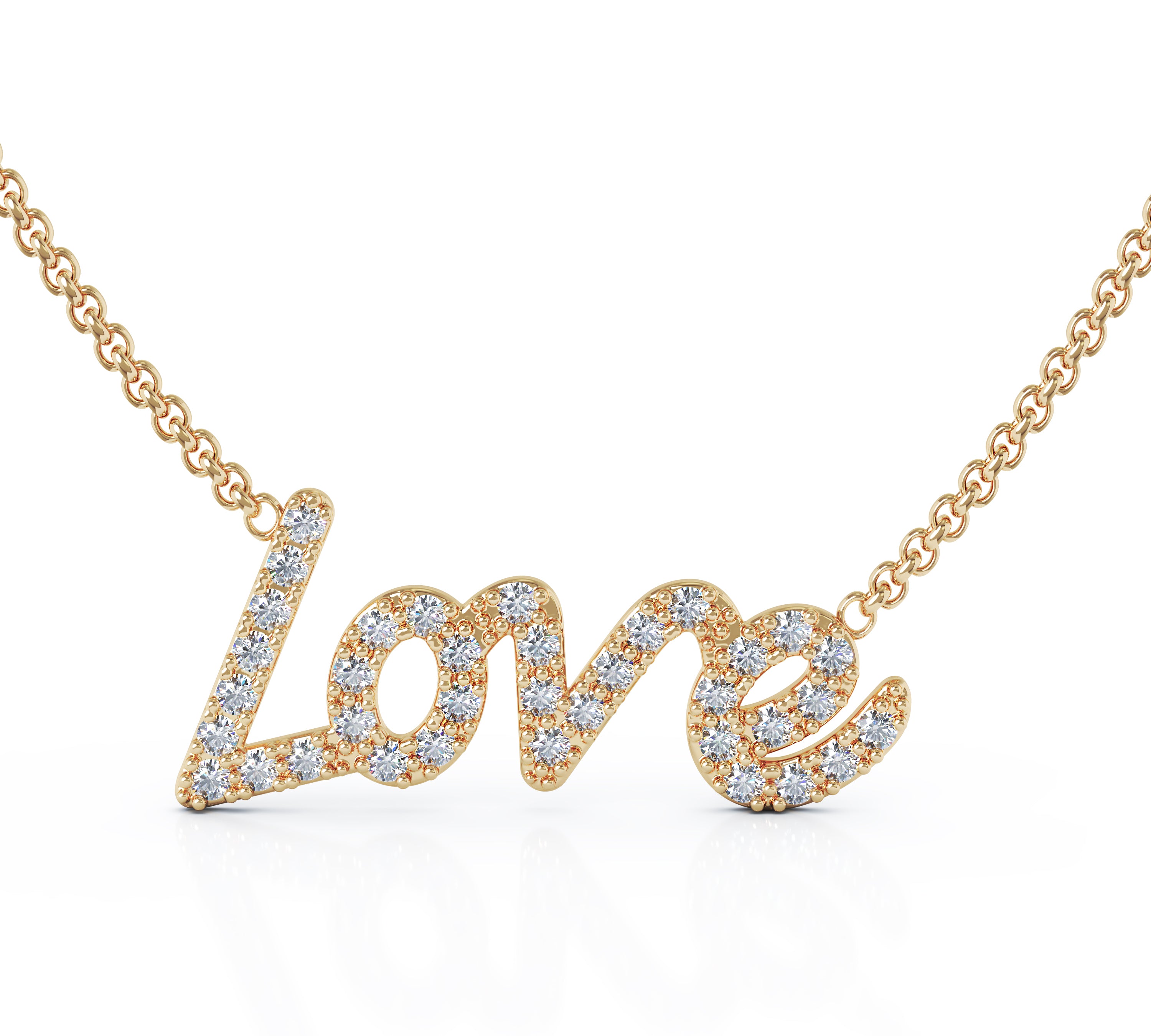 0.35Ct Diamond LOVE Necklace, 17-18" Chain in 14K Gold