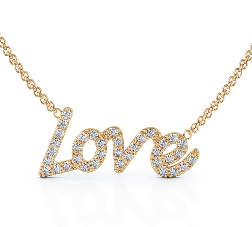 14K Gold LOVE Diamond Pendant Necklace (0.35 CT, G-H, SI2-I1), 16-17 ...