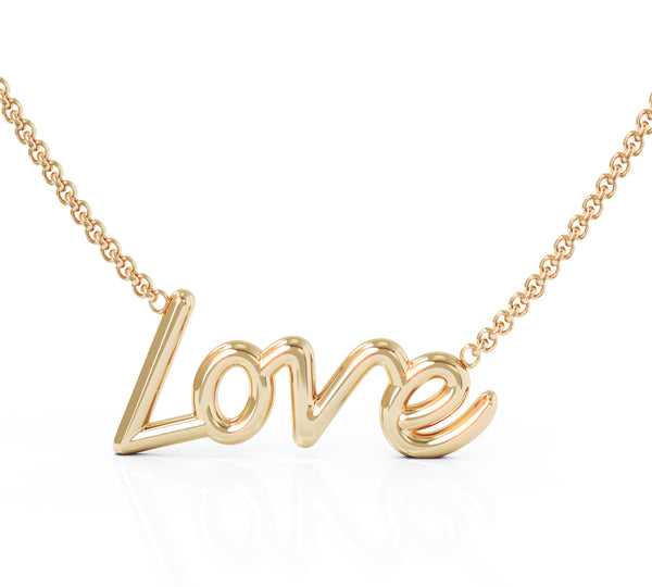 14K Gold LOVE Pendant Necklace, 16-17