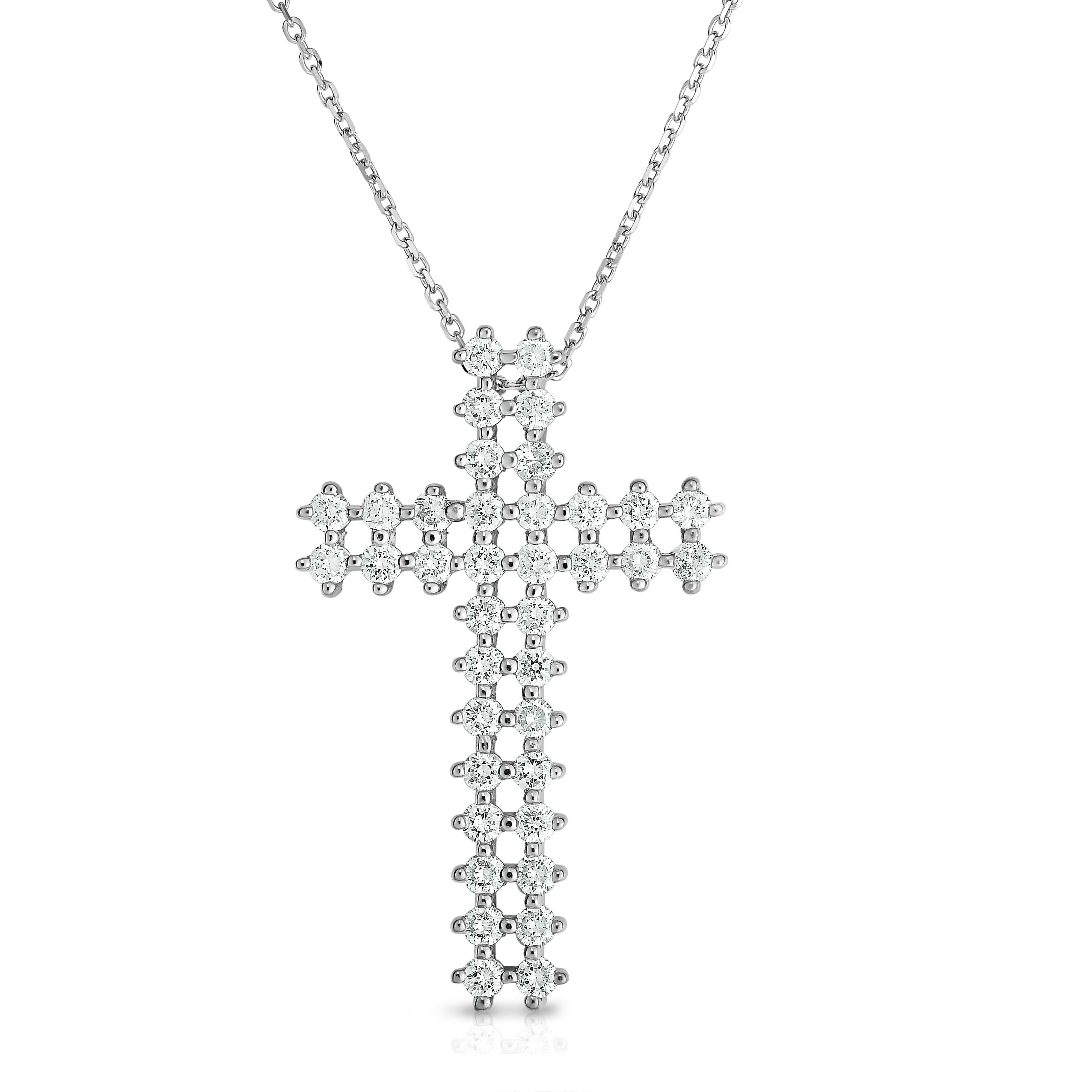 Double-Row 1.70Ct Diamond Cross Pendant with 18" Gold Chain in 14K Gold