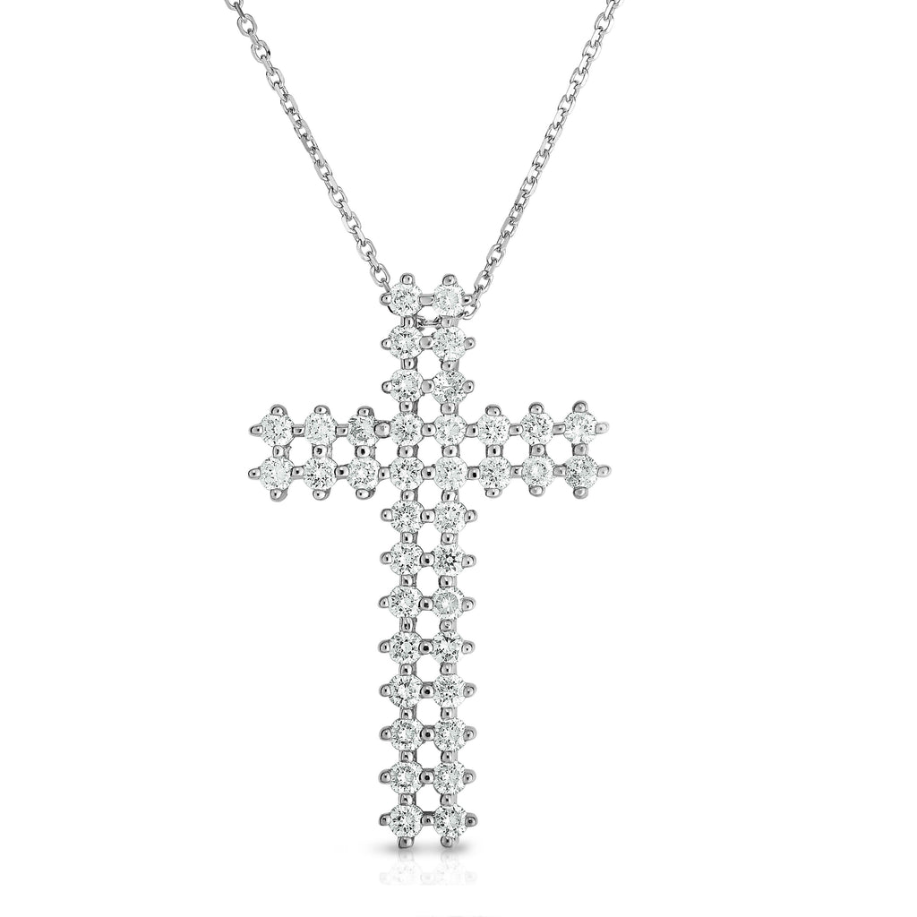 14K Gold Diamond Double-Row Cross Pendant (1.70 Ct, G-H Color, SI2-I1 Clarity) With 18" Gold Chain