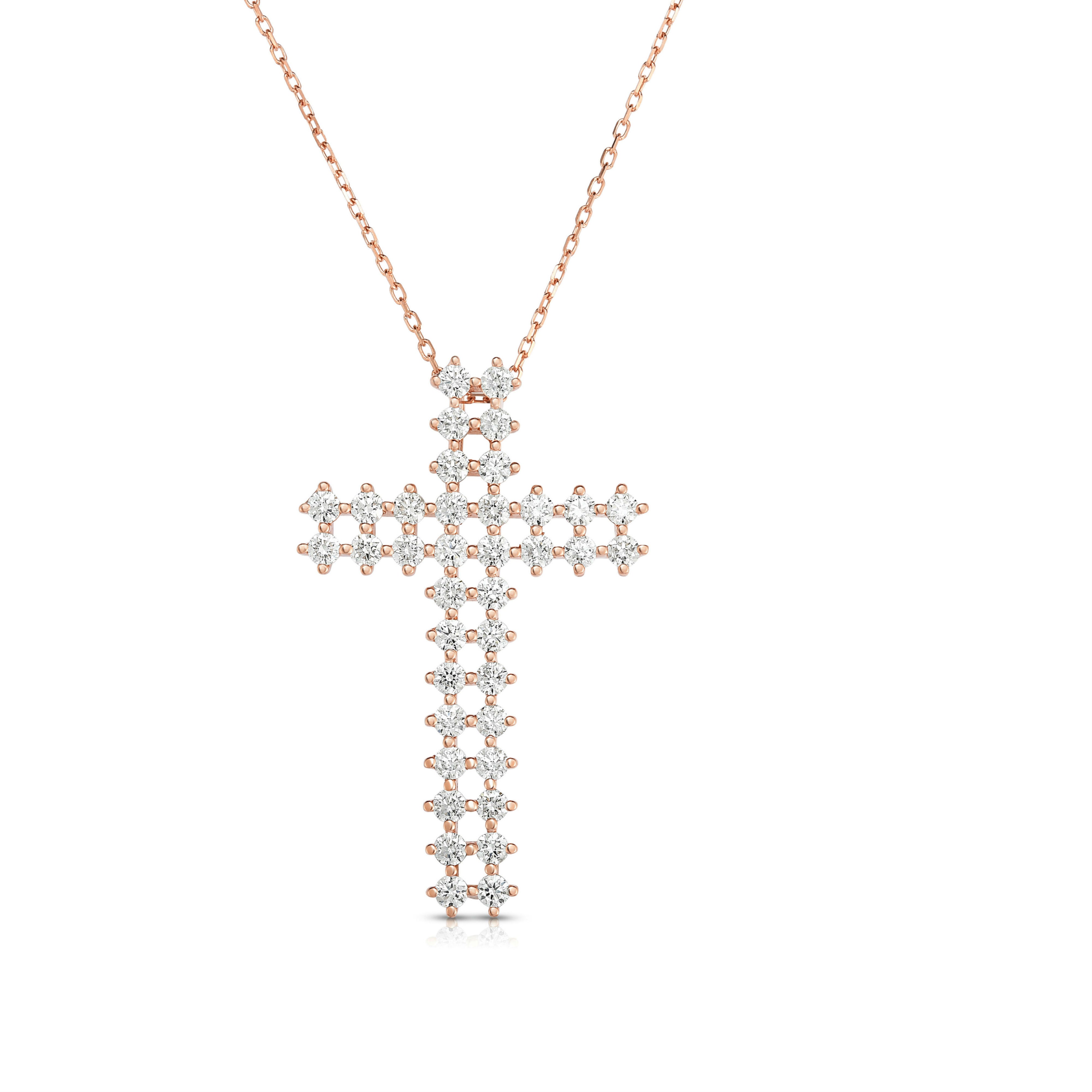 Double-Row 1.70Ct Diamond Cross Pendant with 18" Gold Chain in 14K Gold