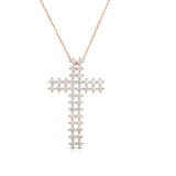 14K Gold Diamond Double-Row Cross Pendant (1.70 Ct, G-H Color, SI2-I1 Clarity) With 18" Gold Chain