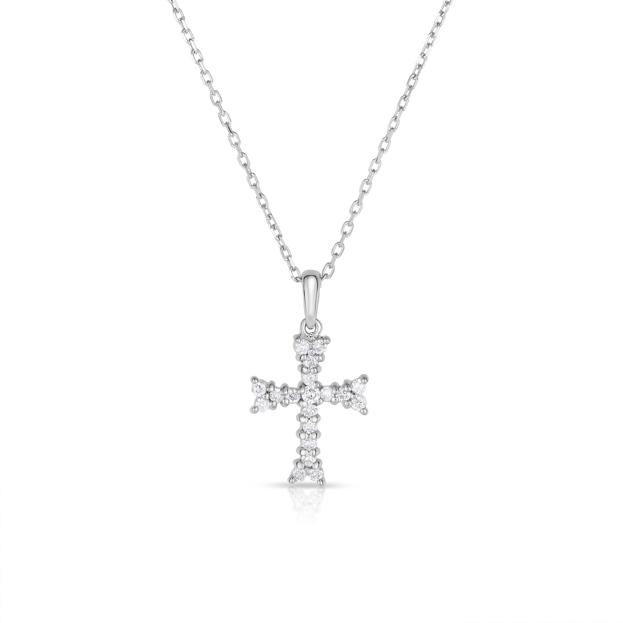 0.25Ct Diamond Cross Pendant, 18" Gold Chain in 14K White Gold