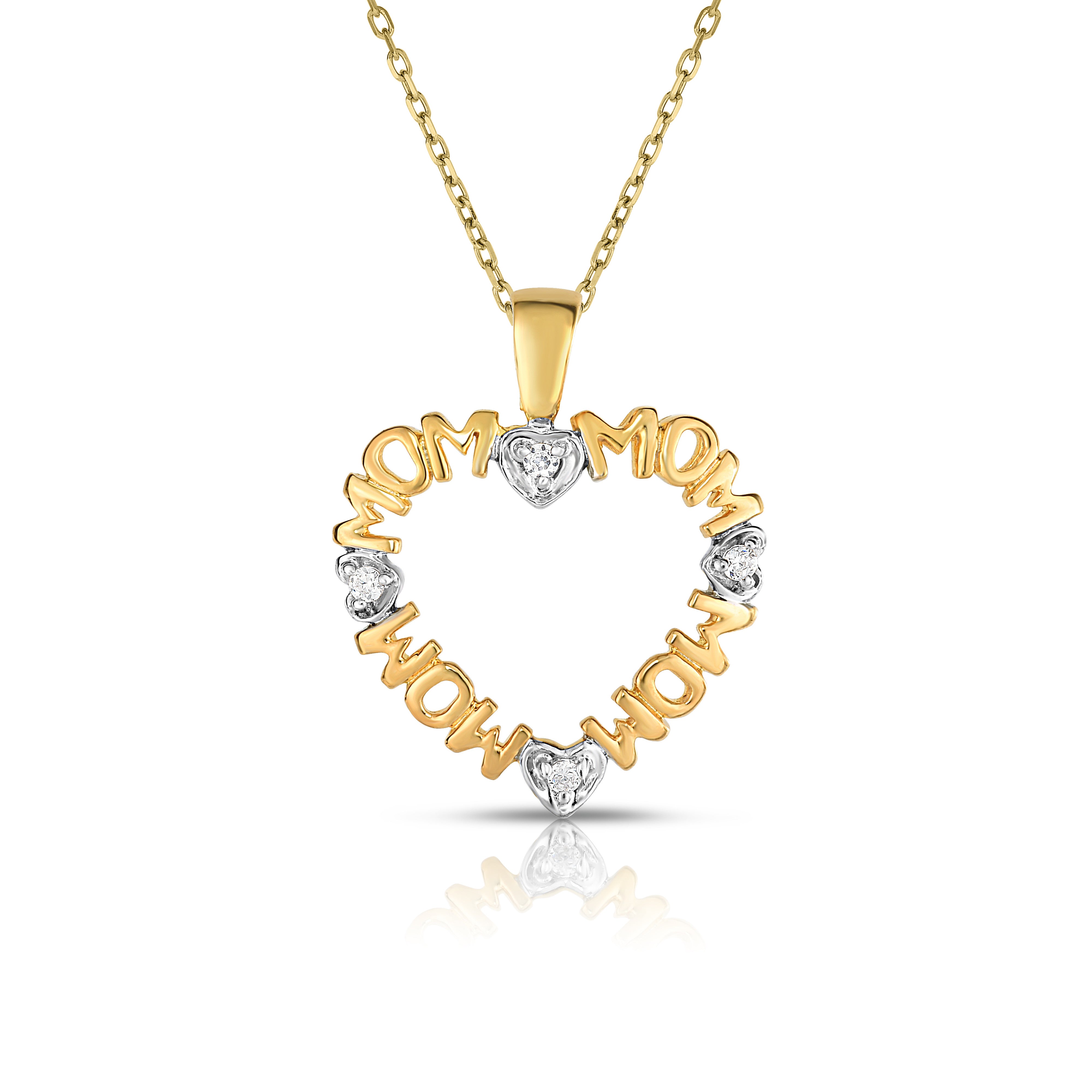 0.06Ct Diamond "MOM" Heart Pendant in 14k Gold