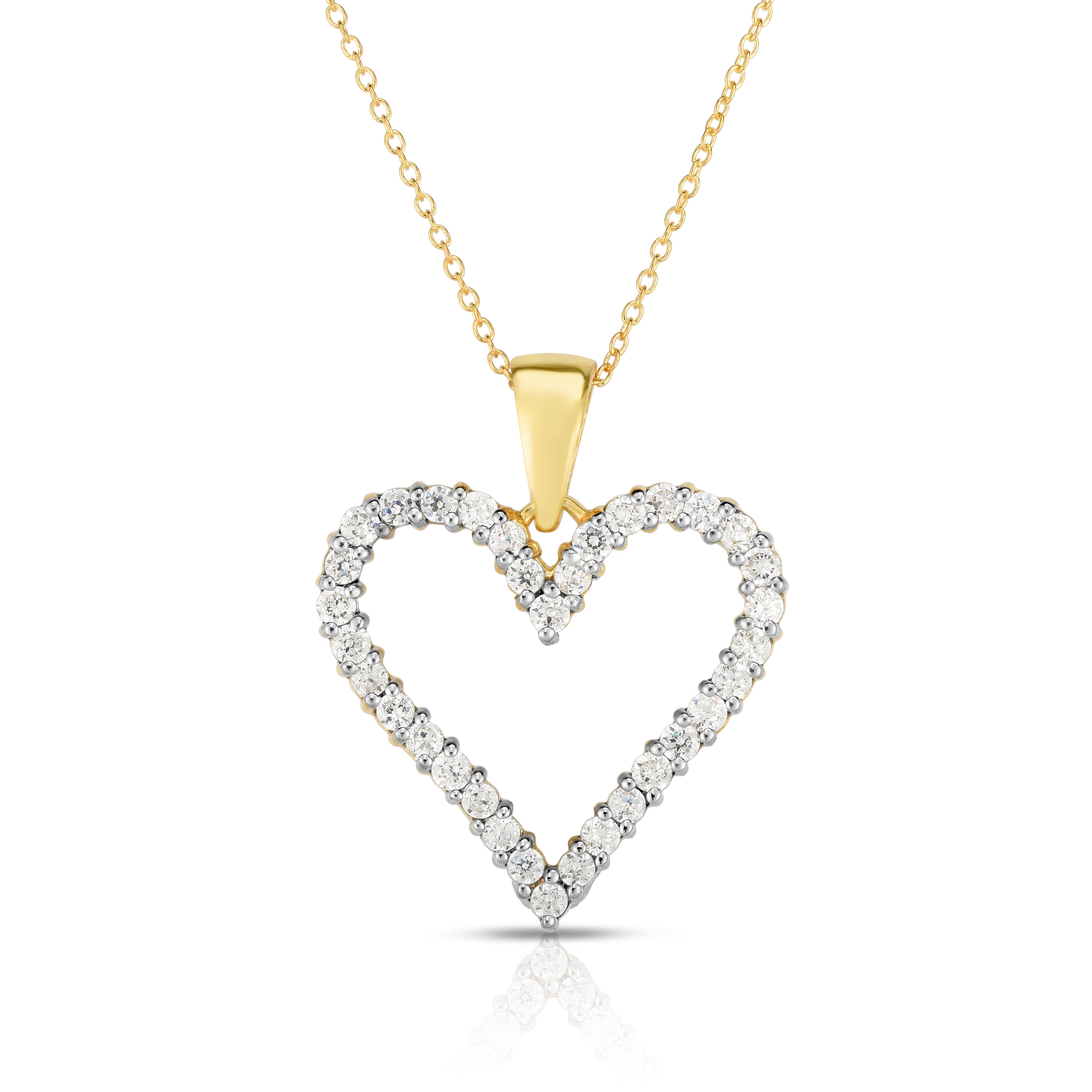 1.00Ct Diamond Heart Pendant, 18" Gold Chain in 14k Gold