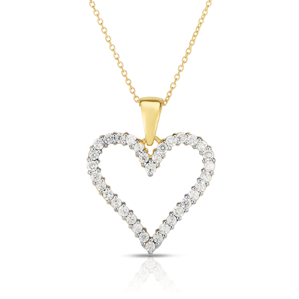14k Gold Diamond (1 Ct, G-H Color, SI2-I1 Clarity) Heart Pendant, 18" Gold Chain