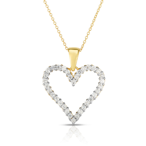 14k Gold Diamond (1 Ct, G-H Color, SI2-I1 Clarity) Heart Pendant, 18