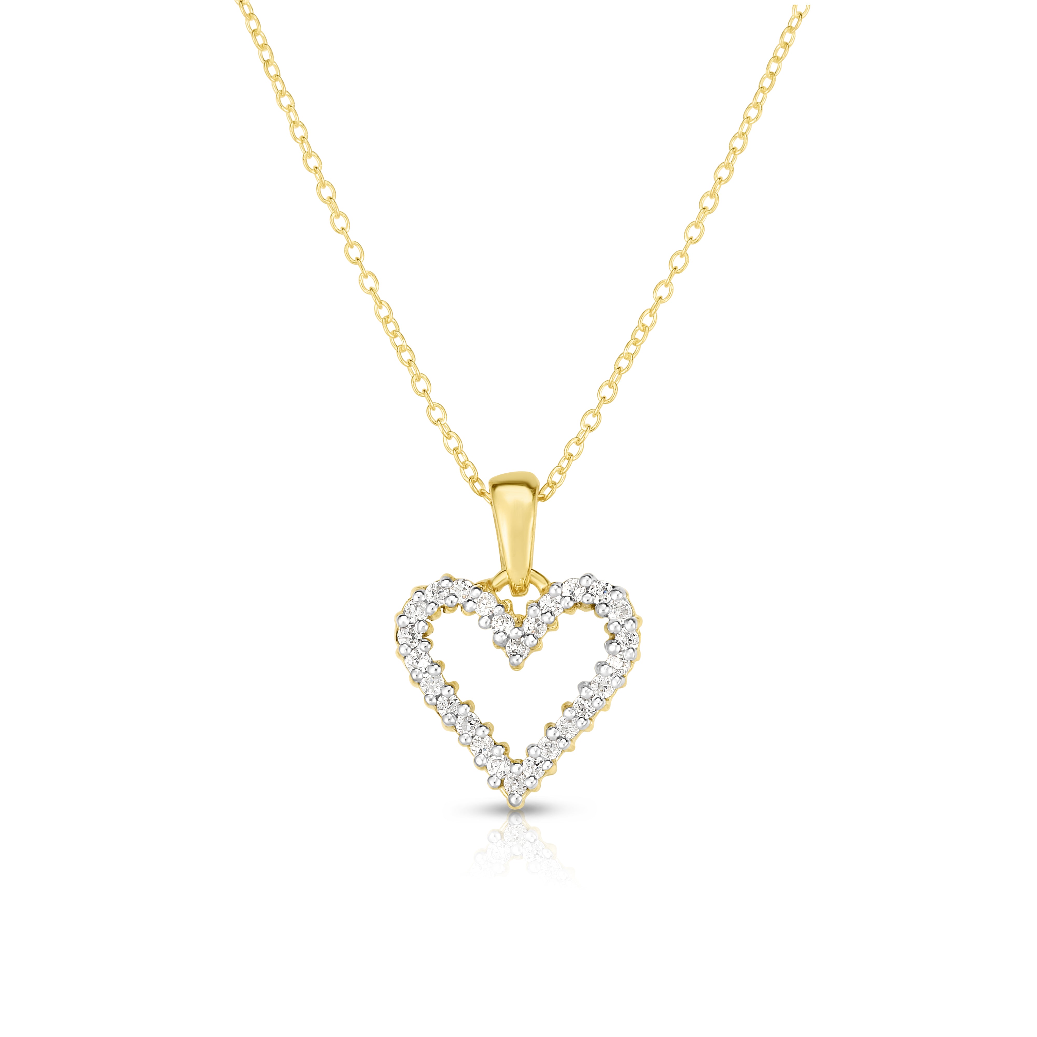 0.25Ct Diamond Heart Pendant, 18" Gold Chain in 14K Gold