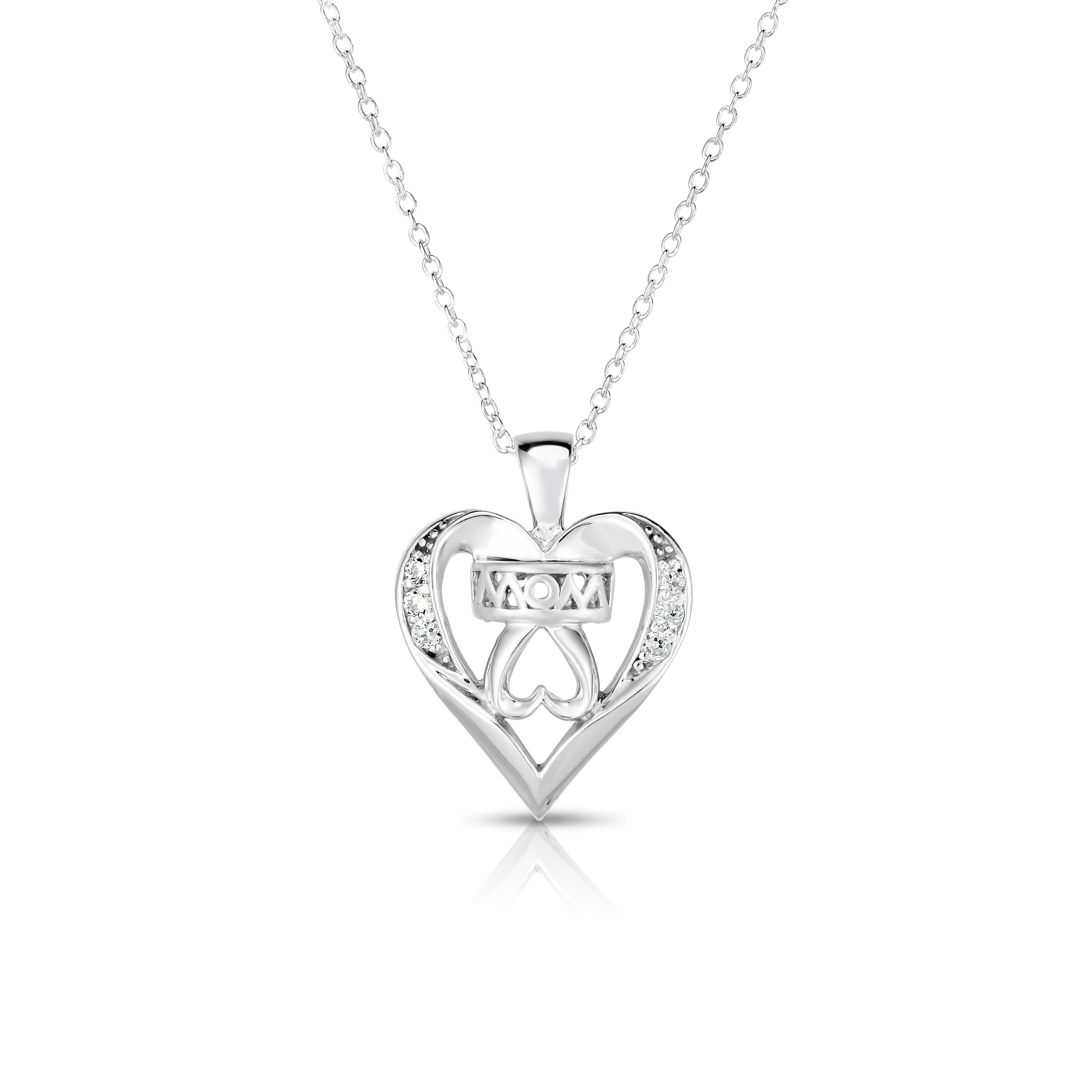 0.05Ct Diamond Mom Double Heart Pendant, 18" Gold Chain in 14K Gold