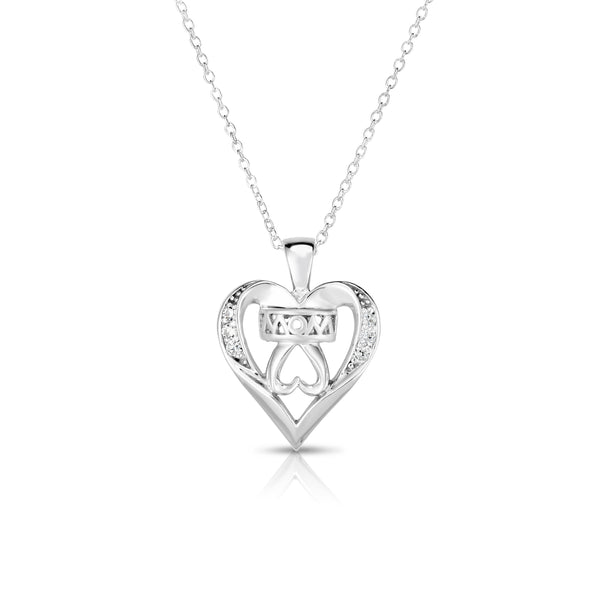 14k Gold Diamond (0.05 Ct, G-H Color, SI2-I1 Clarity) Mom Double Heart Pendant, 18