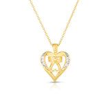 14k Gold Diamond (0.05 Ct, G-H Color, SI2-I1 Clarity) Mom Double Heart Pendant, 18" Gold Chain