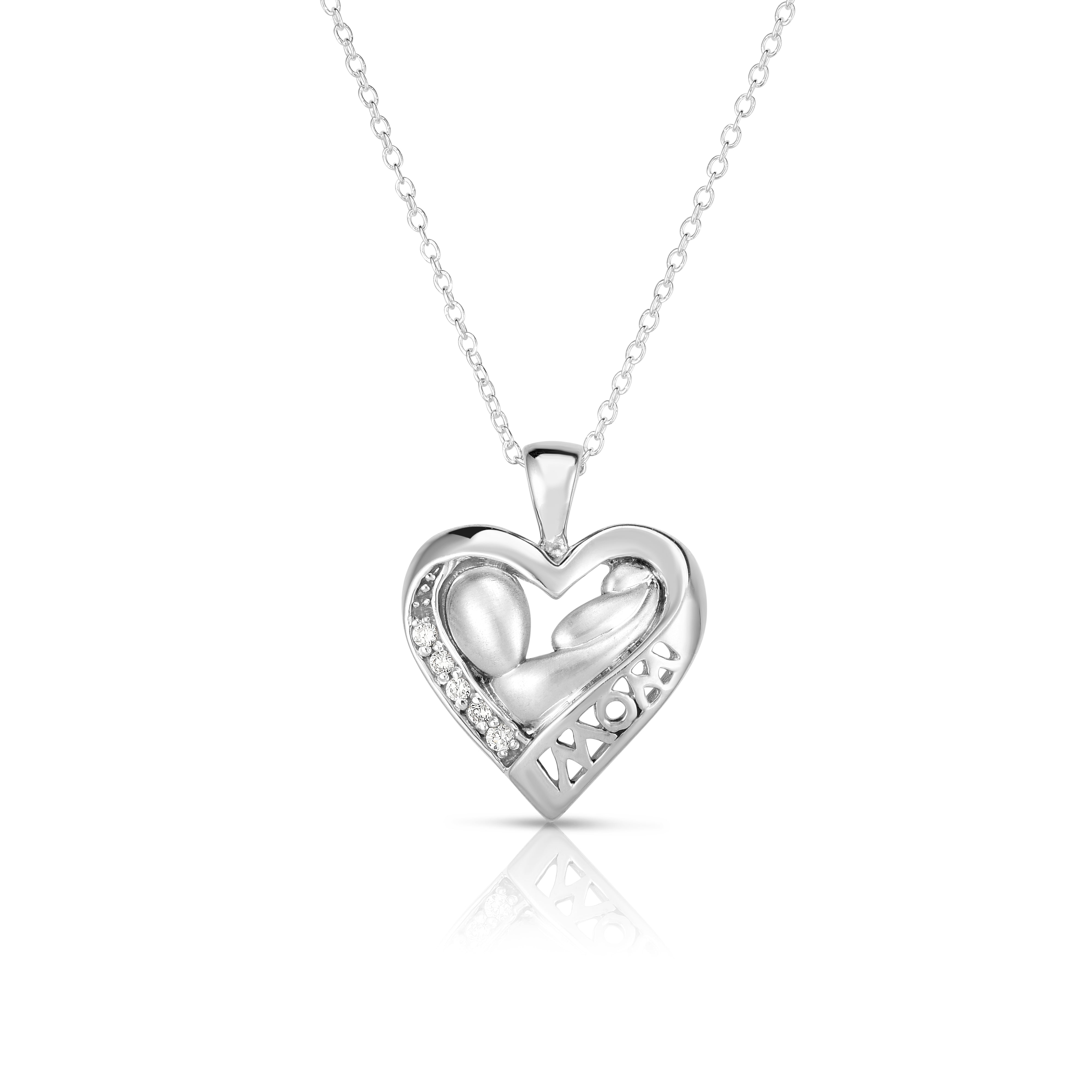 0.05Ct Diamond Mother & Child Heart Pendant, 18" Gold Chain in 14K Gold