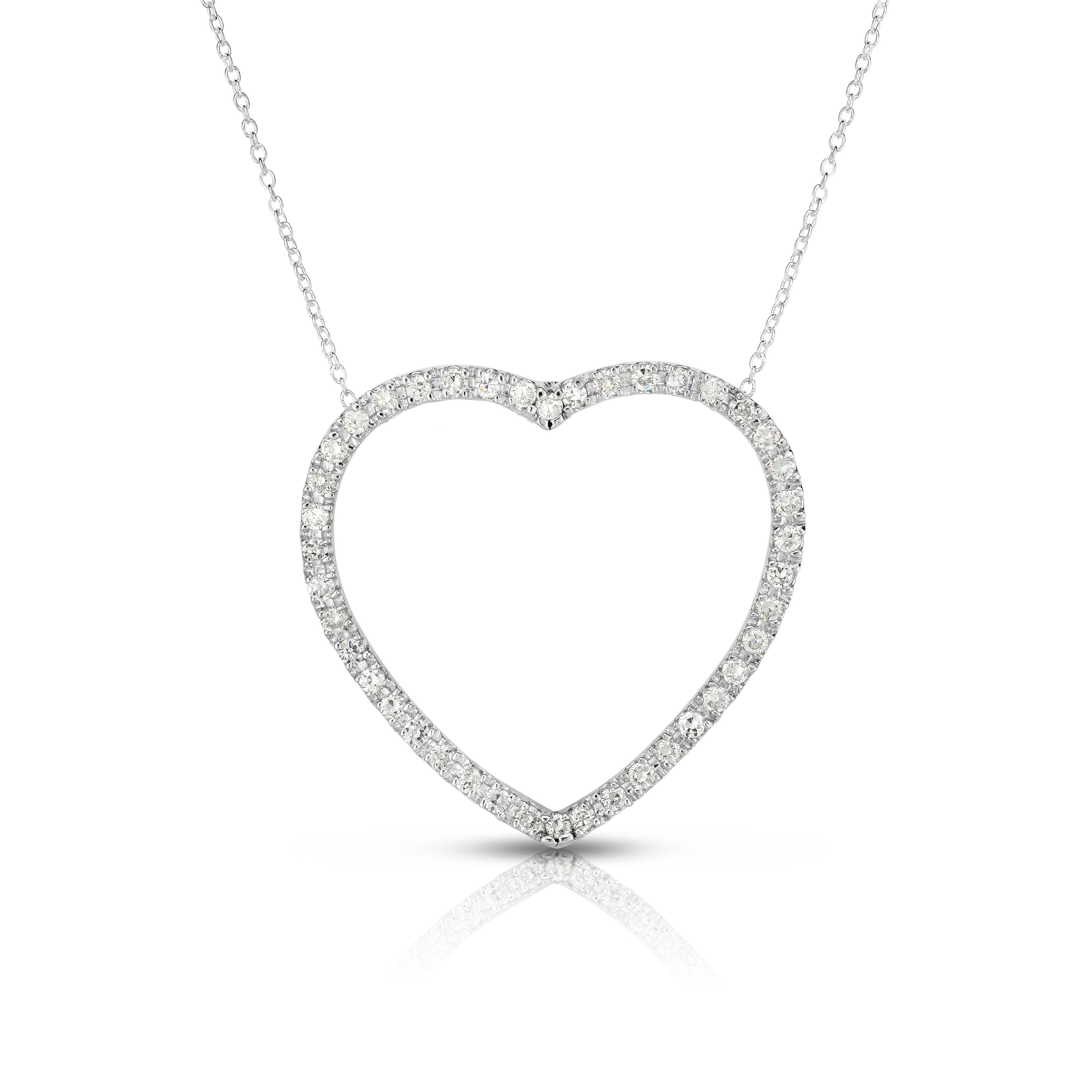 0.90Ct Diamond Large Heart Pendant, 18" Gold Chain in 14K Gold