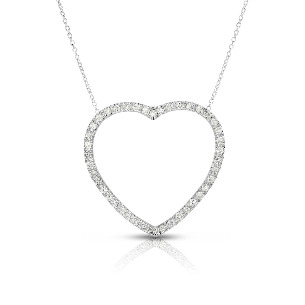 14k Gold Diamond (0.90 Ct, G-H Color, SI2-I1 Clarity) Large Heart Pendant, 18" Gold Chain