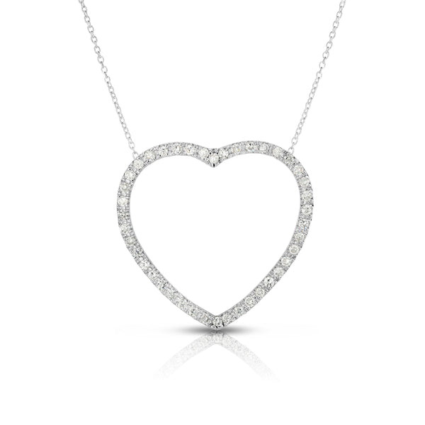 14k Gold Diamond (0.90 Ct, G-H Color, SI2-I1 Clarity) Large Heart Pendant, 18