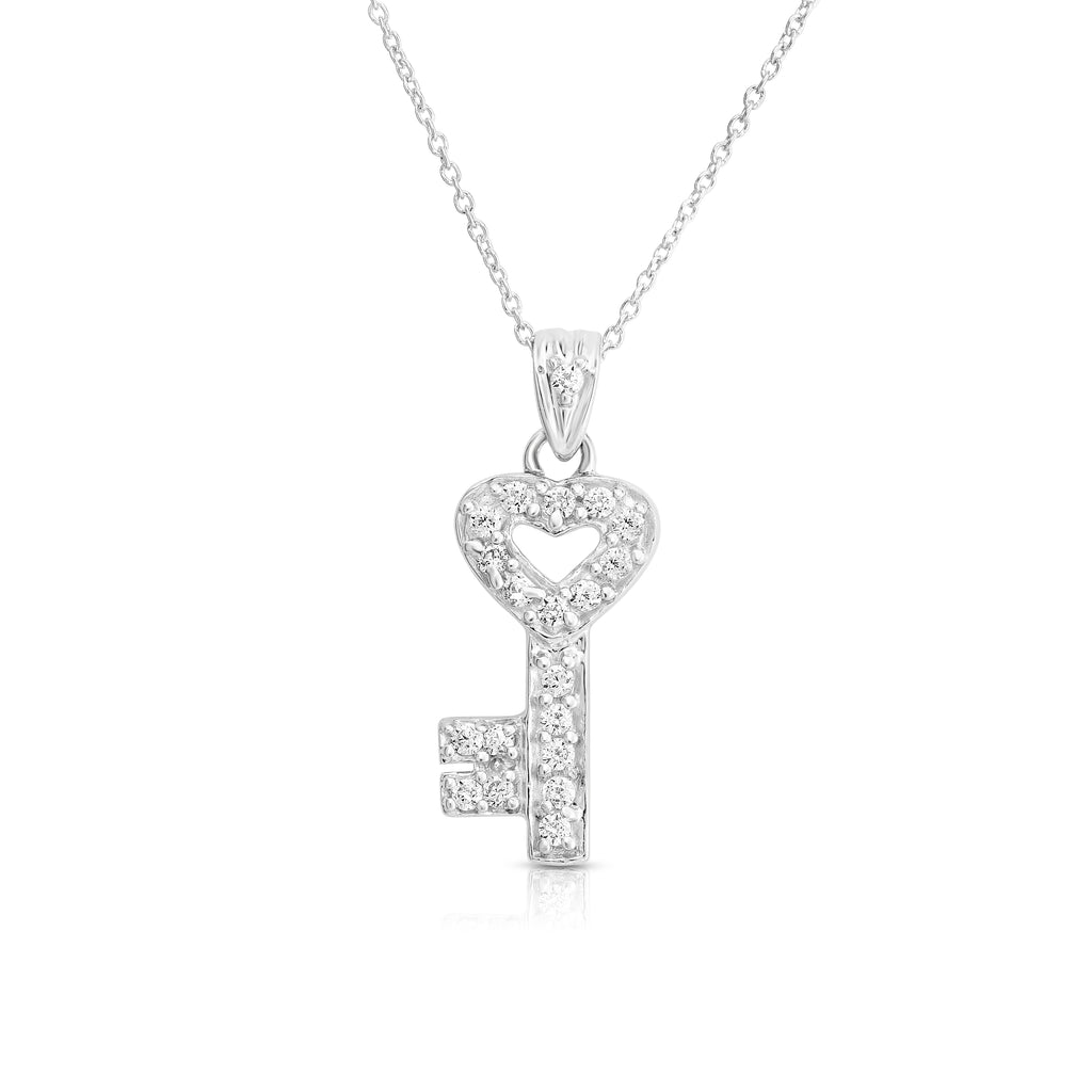 Diamond Key Necklace , 14K Solid White Gold Key Necklace , Layering Diamond  Necklace , Natural Diamond Key Pendant, Gifts for Her