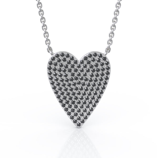 14K Gold 0.60 Ct Black Diamond Large Heart Necklace