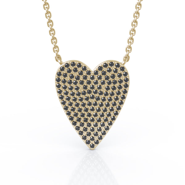14K Gold 0.60 Ct Black Diamond Large Heart Necklace