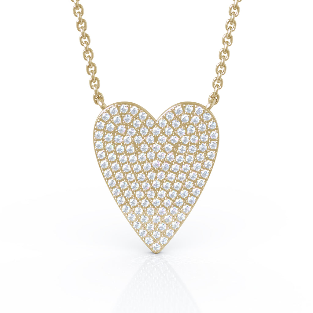 14K Gold Diamond (0.60 Ct, G-H Color, SI2-I1 Clarity) Large Heart Necklace