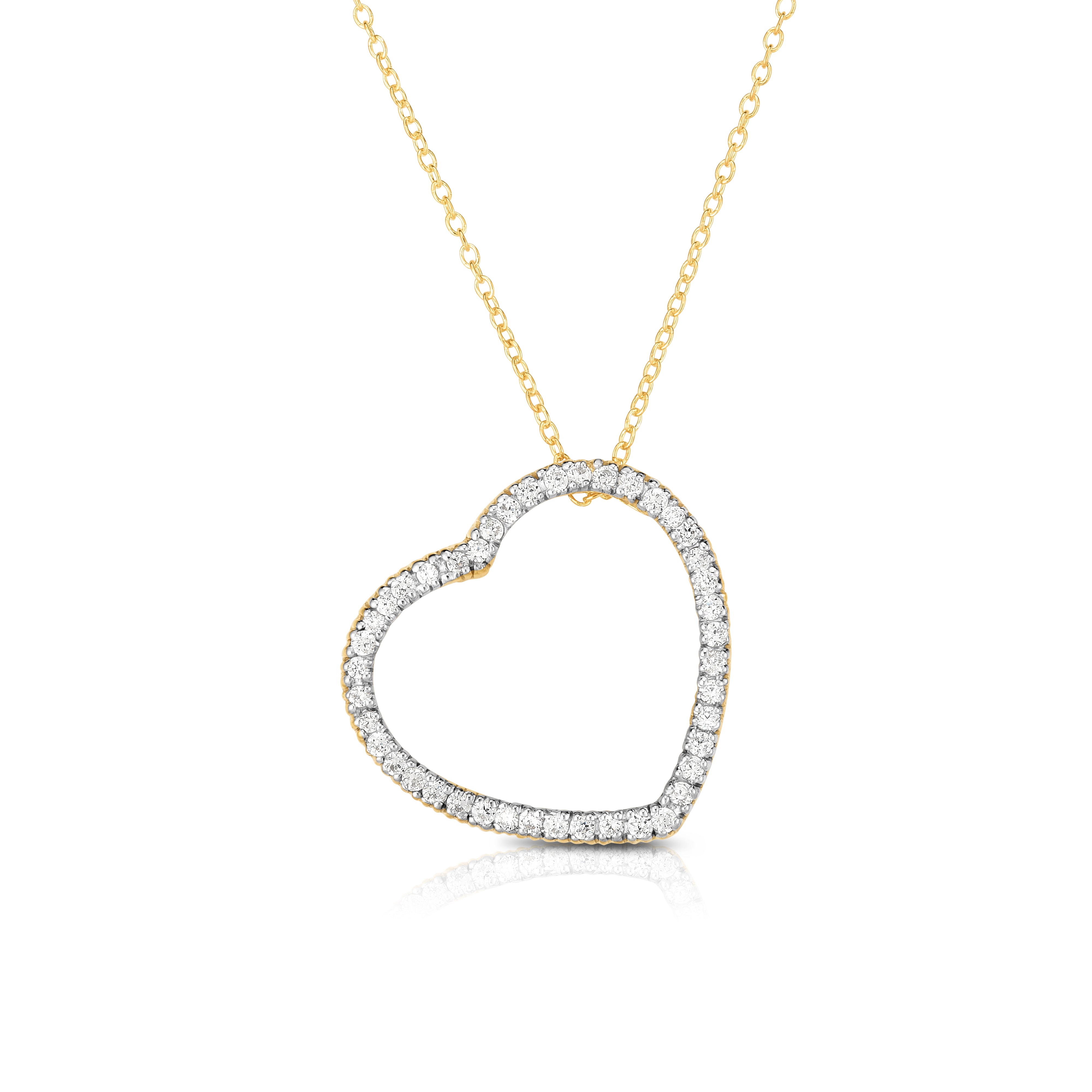 0.50Ct Diamond Heart Pendant, 18" Gold Chain in 14K Gold