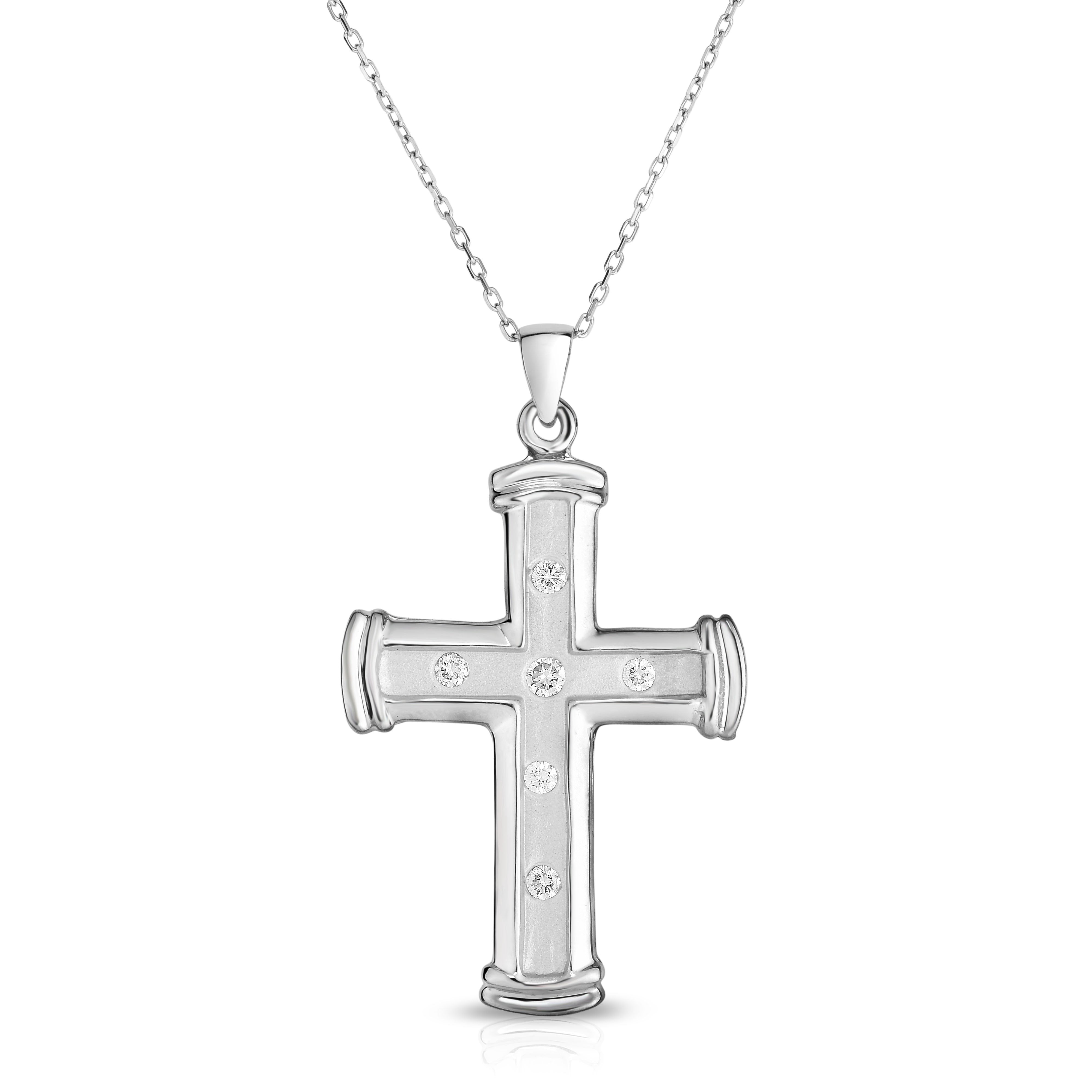 0.25Ct Diamond Cross Pendant with 18" Gold Chain in 14K White Gold