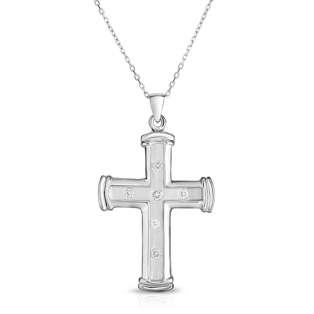 14K White Gold Diamond Cross Pendant (0.25 Ct, G-H Color, SI2-I1 Clarity) With 18" Gold Chain