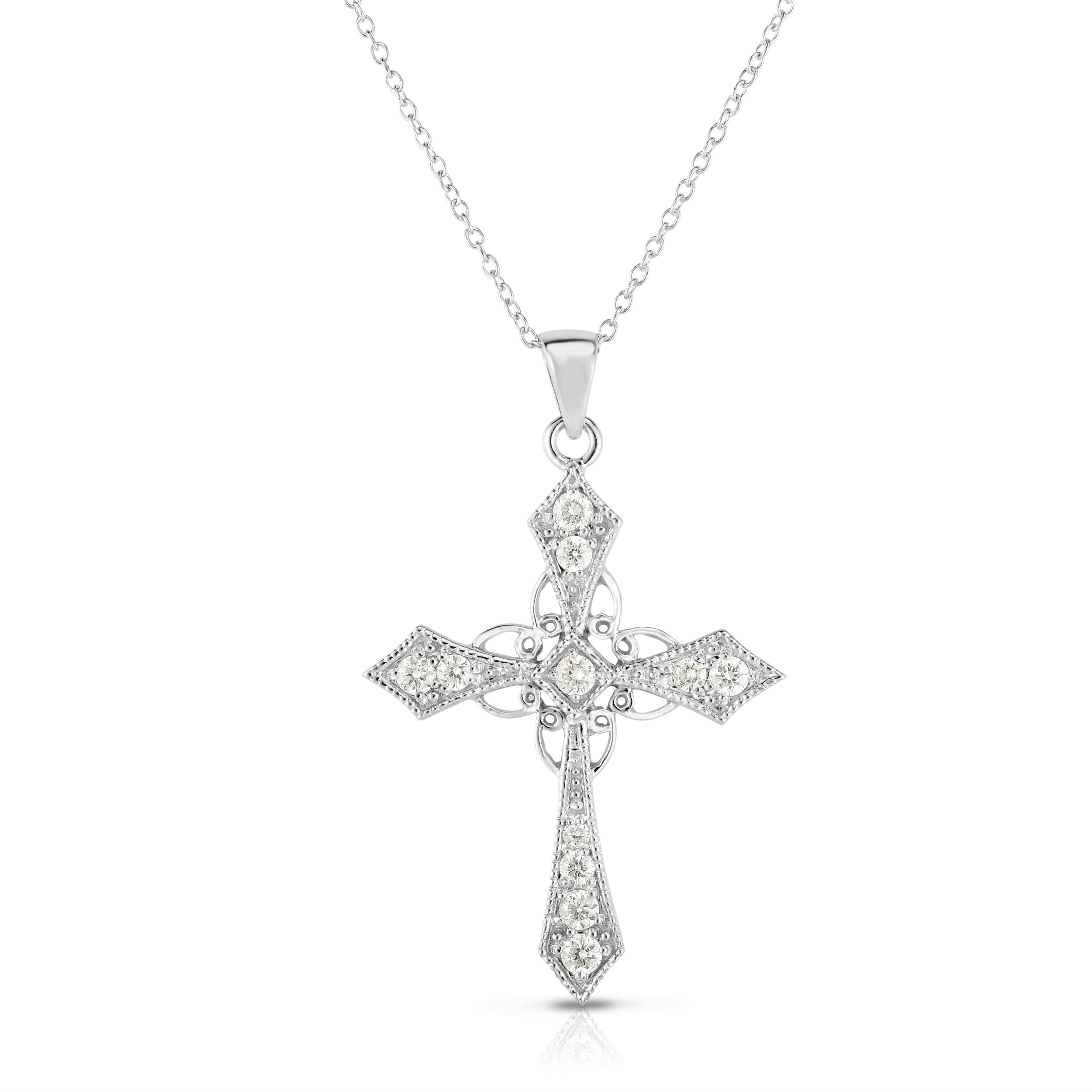 0.40Ct Diamond Cross Pendant, 18" Gold Chain in 14k White Gold