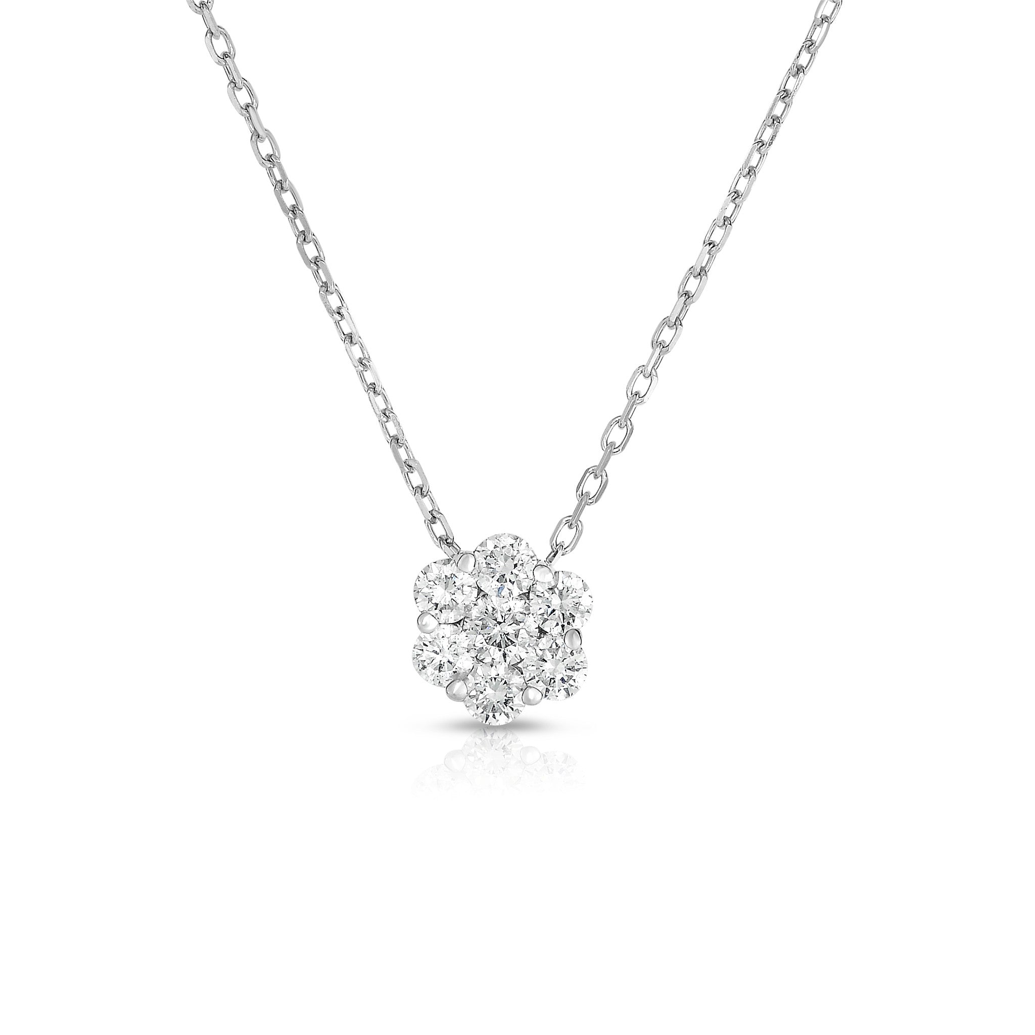 0.50Ct Diamond Cluster Pendant, 18" Chain in 14K White Gold