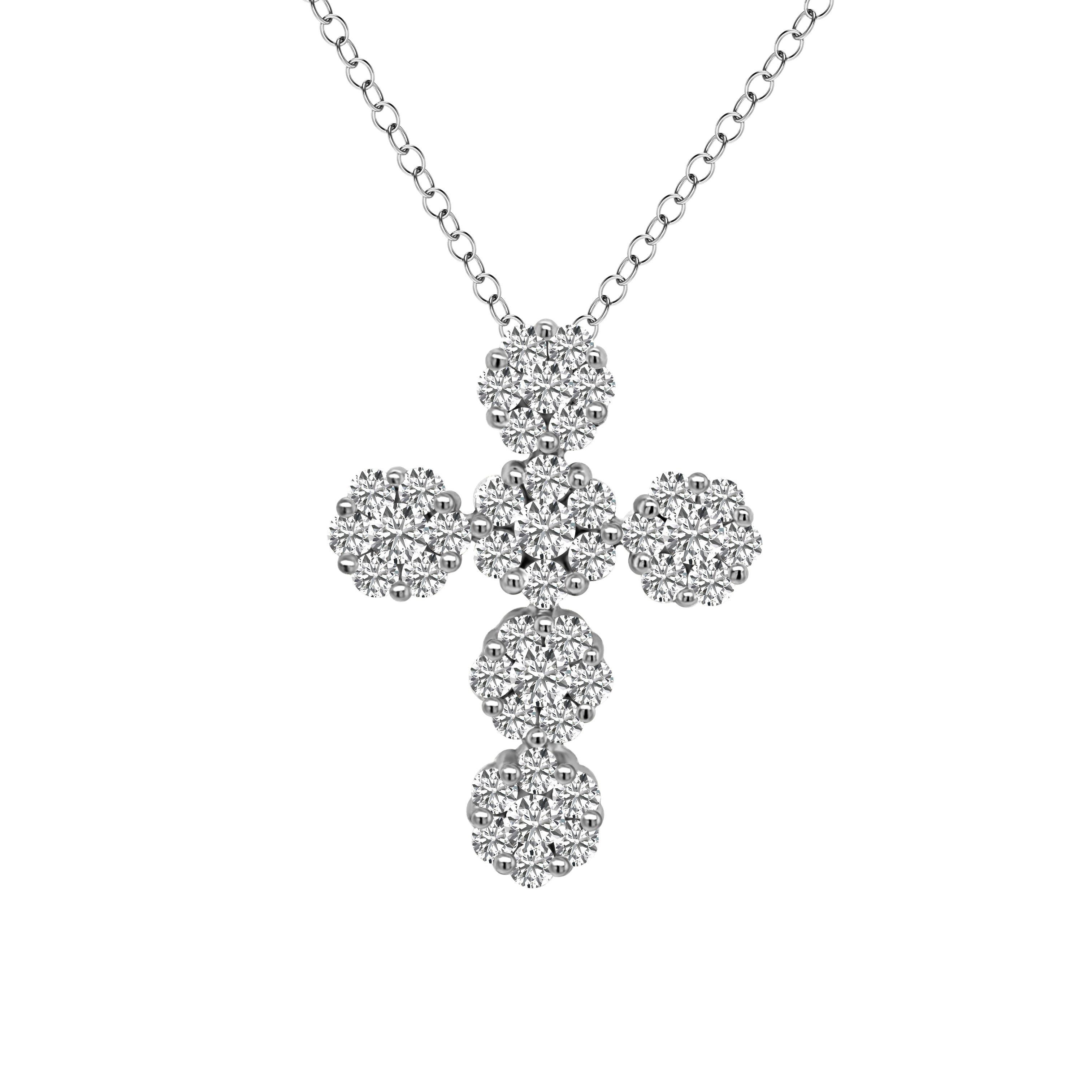 Cluster 1.50Ct Diamond Cross Pendant in 14K White Gold