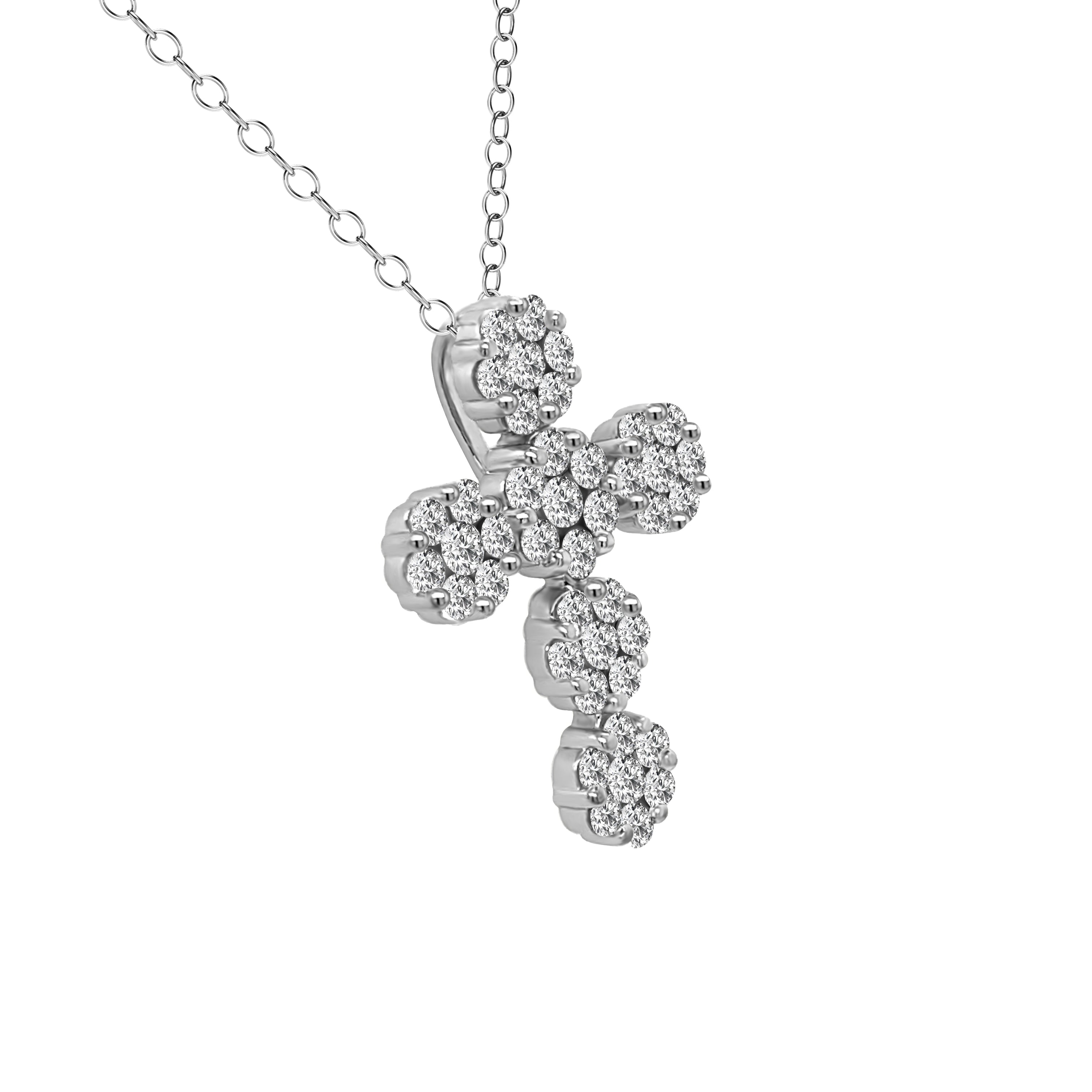 Cluster 1.50Ct Diamond Cross Pendant in 14K White Gold