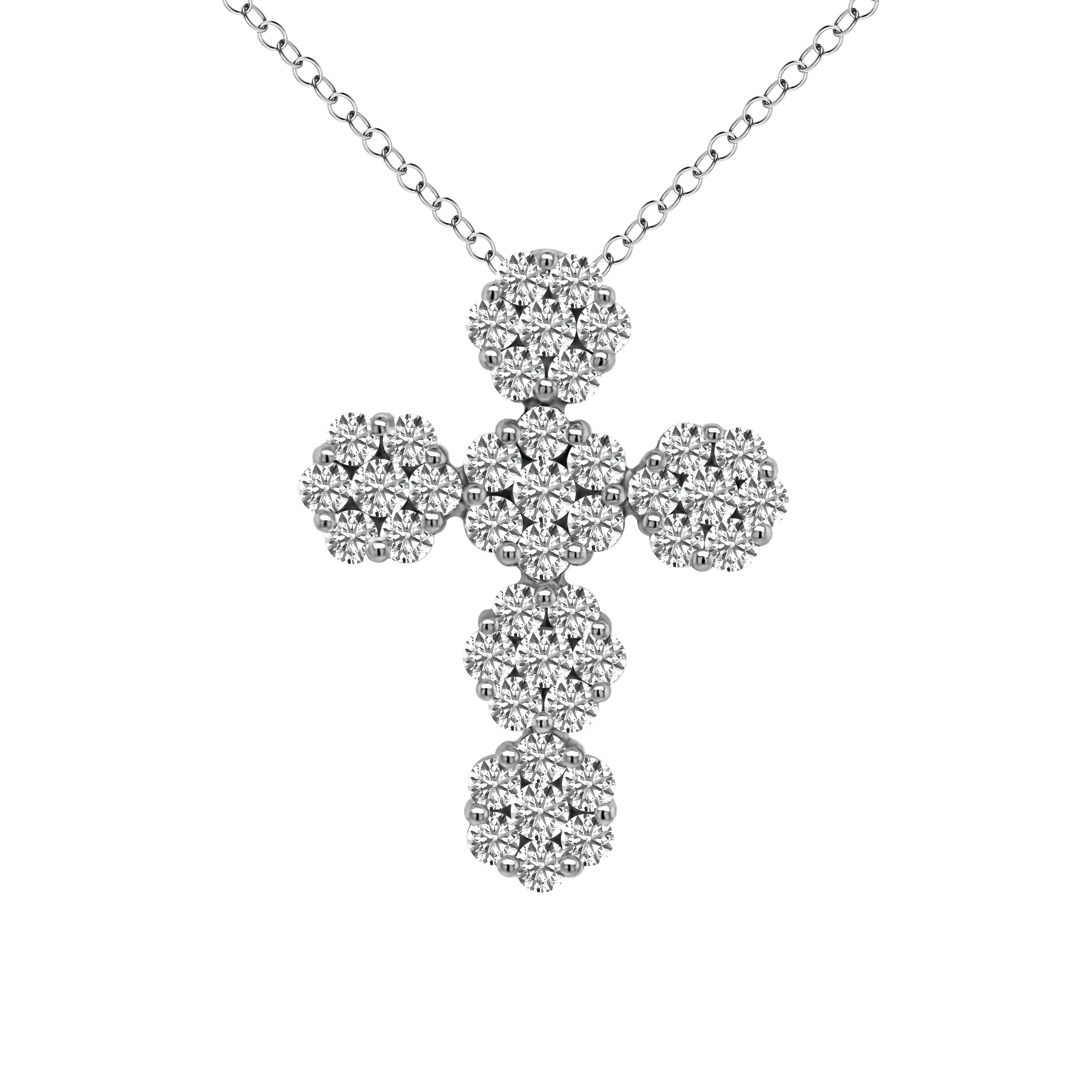 Cluster 2.85Ct Diamond Cross Pendant in 14K White Gold