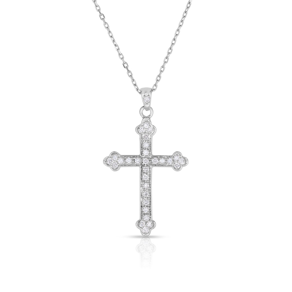 14K White Gold Diamond (0.30 Ct, G-H Color, SI2-I1 Clarity) Cross Pendant With 18" Gold Chain