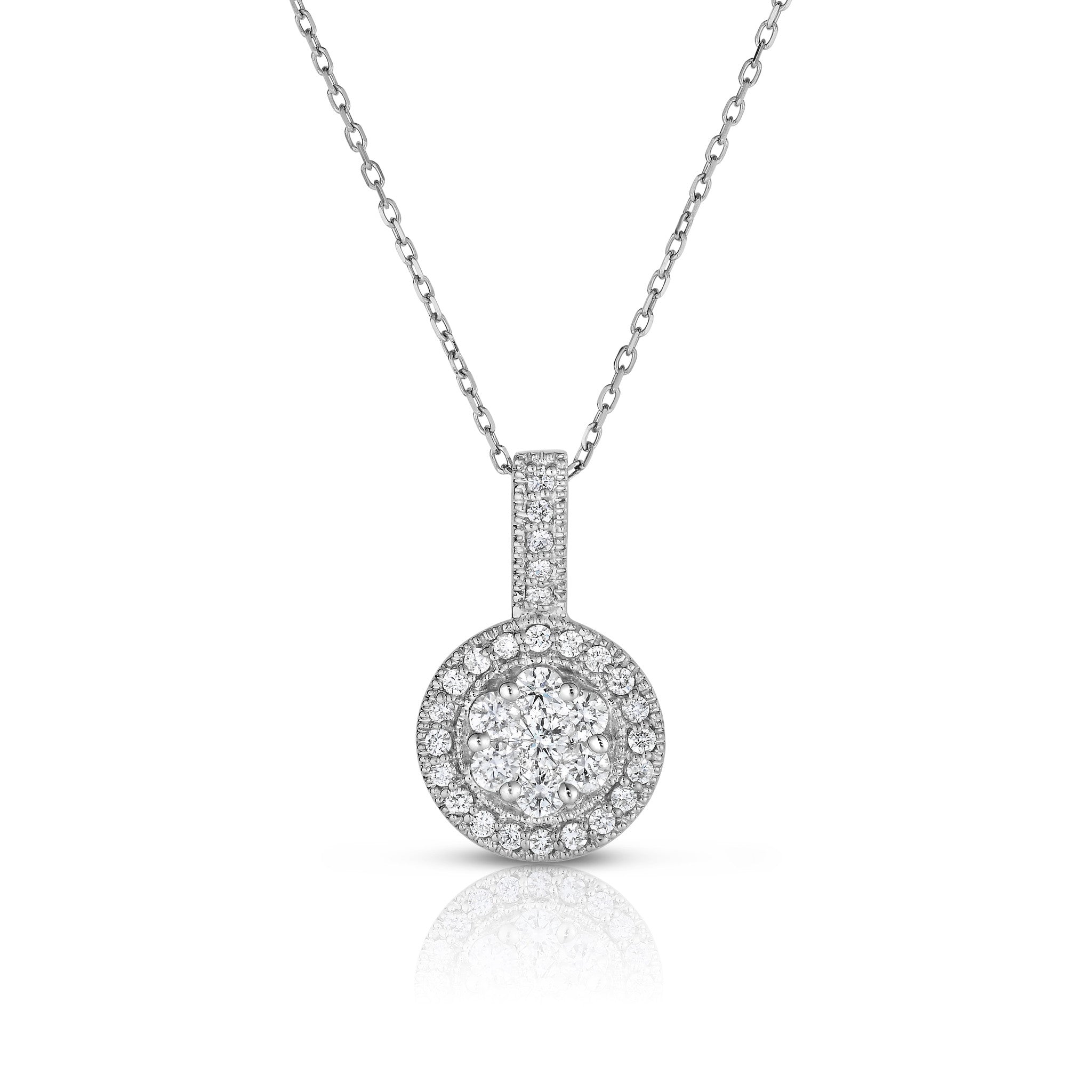 0.82Ct Diamond Cluster Pendant, 18" Gold Chain in 14K White Gold