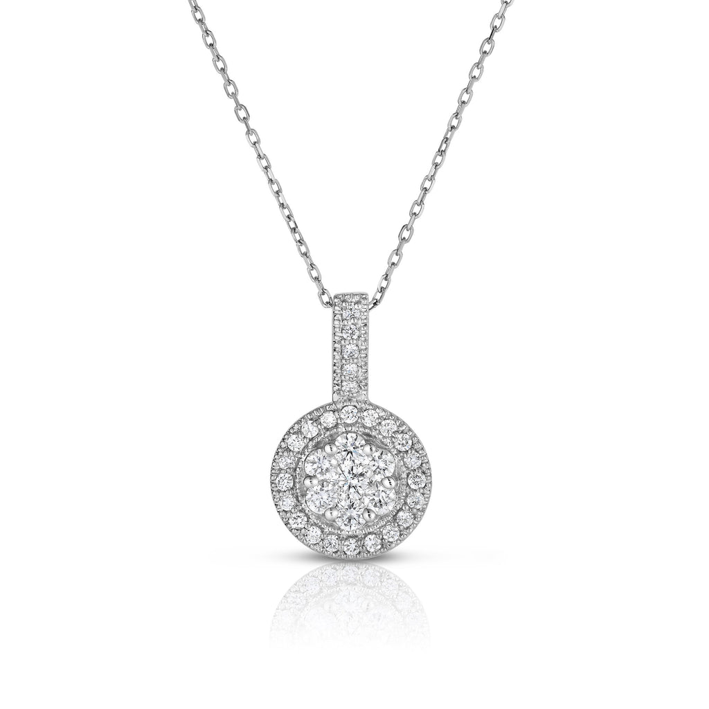 14K White Gold Diamond (0.82 Ct, G-H Color, SI2-I1 Clarity) Cluster Pendant, 18" Gold Chain